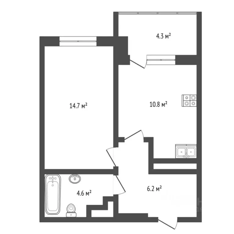 1-к кв. Тюменская область, Тюмень ул. Николая Зелинского, 24 (36.5 м) - Фото 2