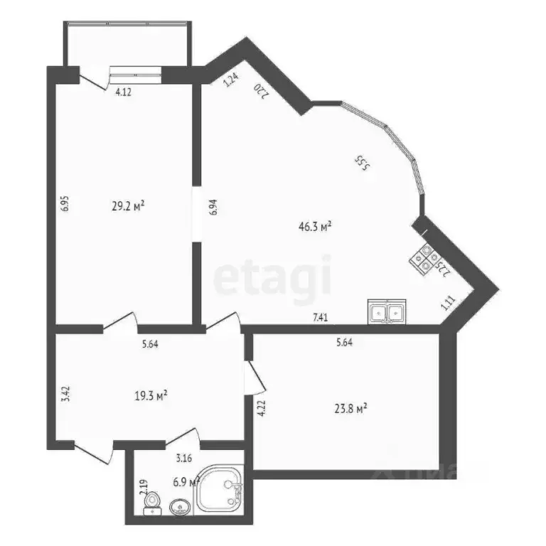 2-к кв. Тюменская область, Тюмень ул. Герцена, 55 (125.5 м) - Фото 1