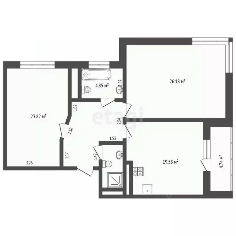 2-к кв. Тюменская область, Тюмень ул. 50 лет Октября, 4 (90.6 м) - Фото 2