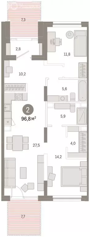 3-комнатная квартира: Тюмень, Краснооктябрьская улица, 4к2 (94.1 м) - Фото 2