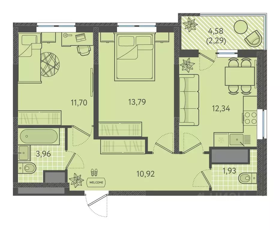 2-к кв. Краснодарский край, Краснодар Теплые Края жилой комплекс ... - Фото 1