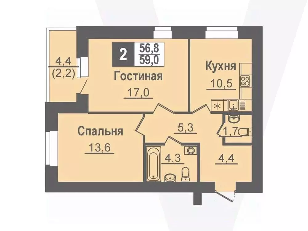 2-к кв. Новосибирская область, Кольцово рп, 5-й мкр  (59.0 м) - Фото 0