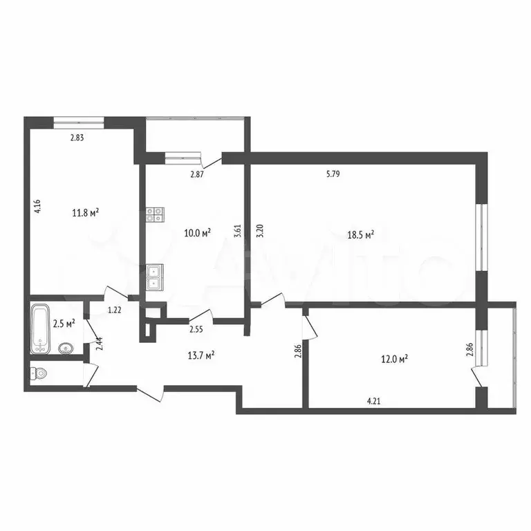 3-к. квартира, 68,5 м, 9/9 эт. - Фото 0