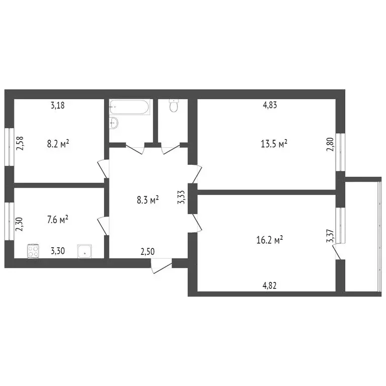 3-комнатная квартира: Тобольск, микрорайон Иртышский, 18 (56.9 м) - Фото 1