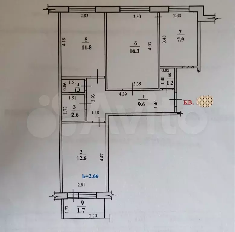 3-к. квартира, 65 м, 1/9 эт. - Фото 0