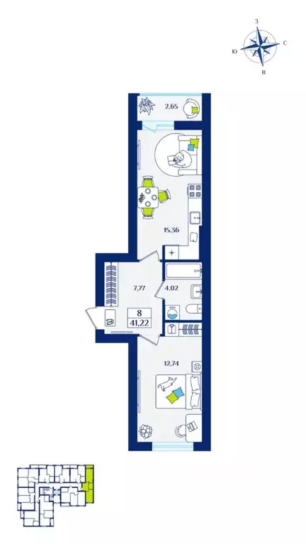 1-к кв. Калининградская область, Зеленоградск  (41.22 м) - Фото 1