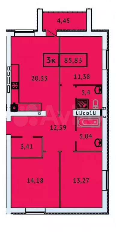 3-к. квартира, 85,8 м, 5/9 эт. - Фото 0