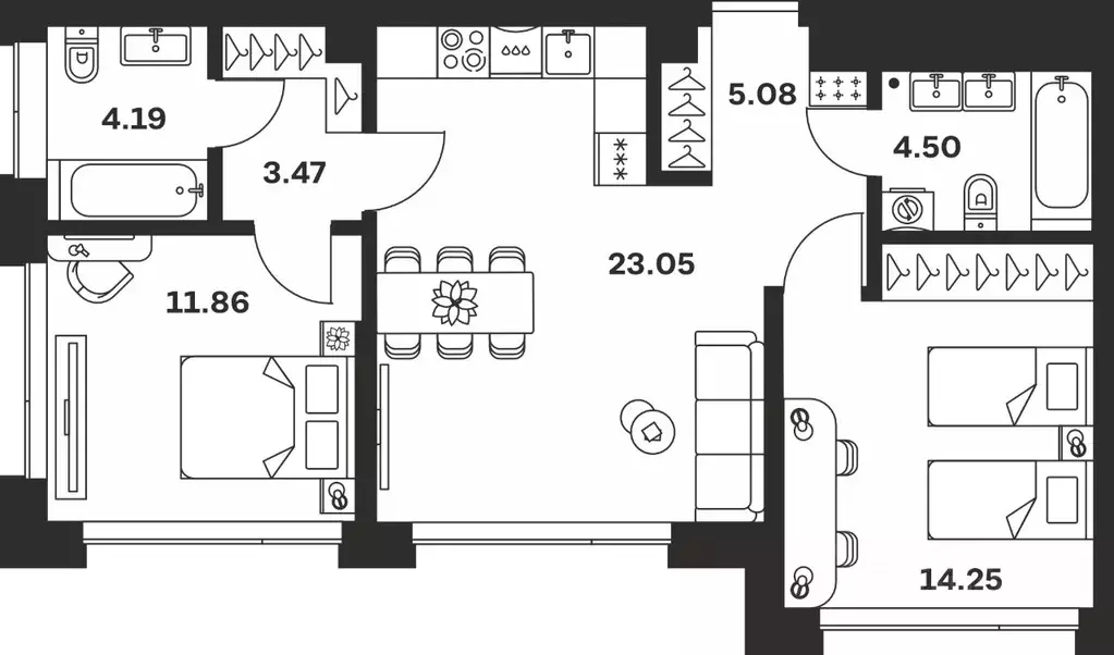 2-к кв. Тульская область, Тула Прайм Сойфера жилой комплекс (66.4 м) - Фото 1