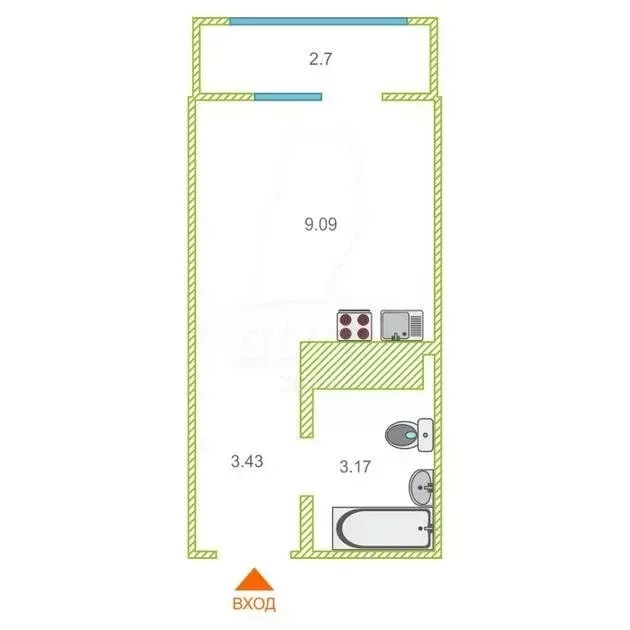 Квартира-студия: Тюмень, улица Новосёлов, 115 (16 м) - Фото 2