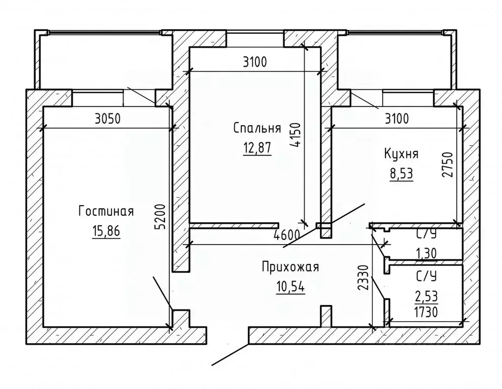 2-к кв. Кабардино-Балкария, Нальчик ул. Ю.А. Гагарина (50.8 м) - Фото 2