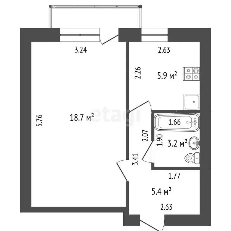 1-комнатная квартира: Стерлитамак, улица Тукаева, 7А (32.2 м) - Фото 1