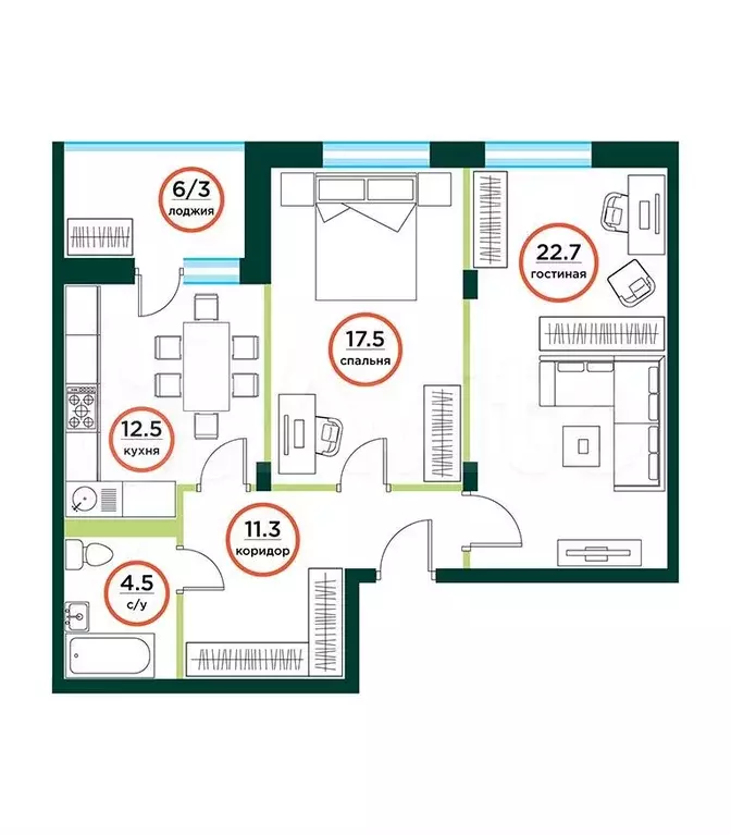 2-к. квартира, 72 м, 1/8 эт. - Фото 0