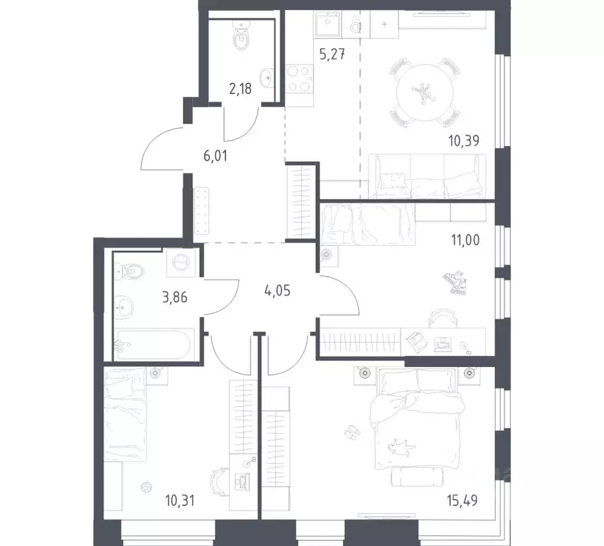 3-к кв. Московская область, Ленинский городской округ, Мисайлово пгт, ... - Фото 1