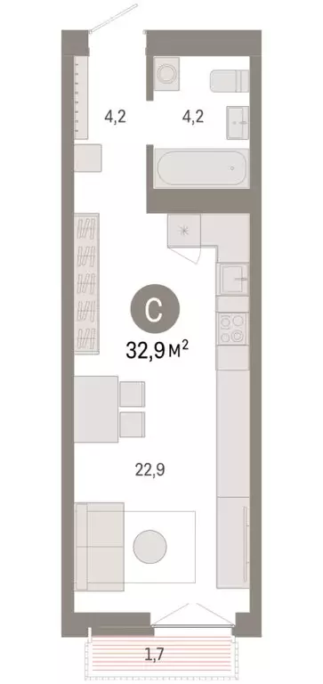 Квартира-студия: Новосибирск, Большевистская улица, 66 (32.88 м) - Фото 1