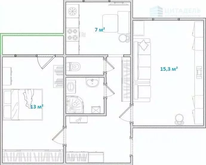 2-к кв. Московская область, Подольск Народный проезд, 6 (47.7 м) - Фото 2
