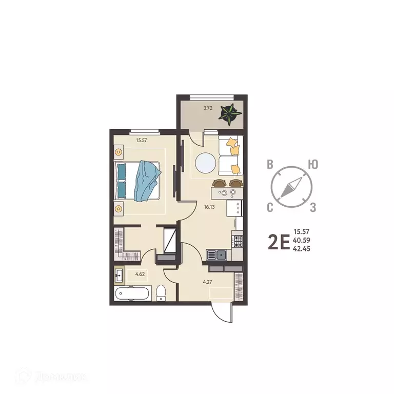 Продаётся 1-к квартира, 42.45 м - Фото 0