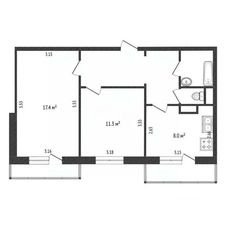2-к кв. Белгородская область, Белгород бул. Юности, 41 (50.6 м) - Фото 0