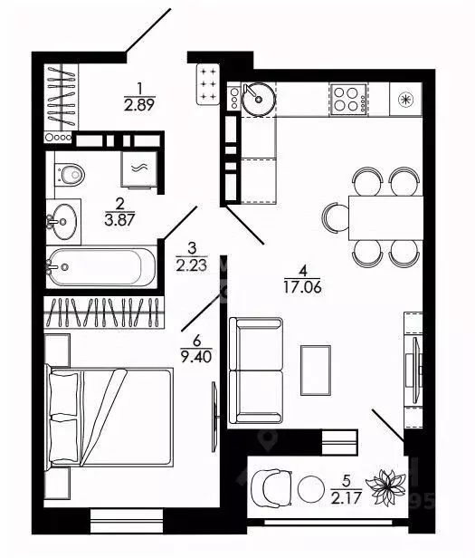 1-к кв. Липецкая область, Липецк просп. Победы, 99 (37.18 м) - Фото 1
