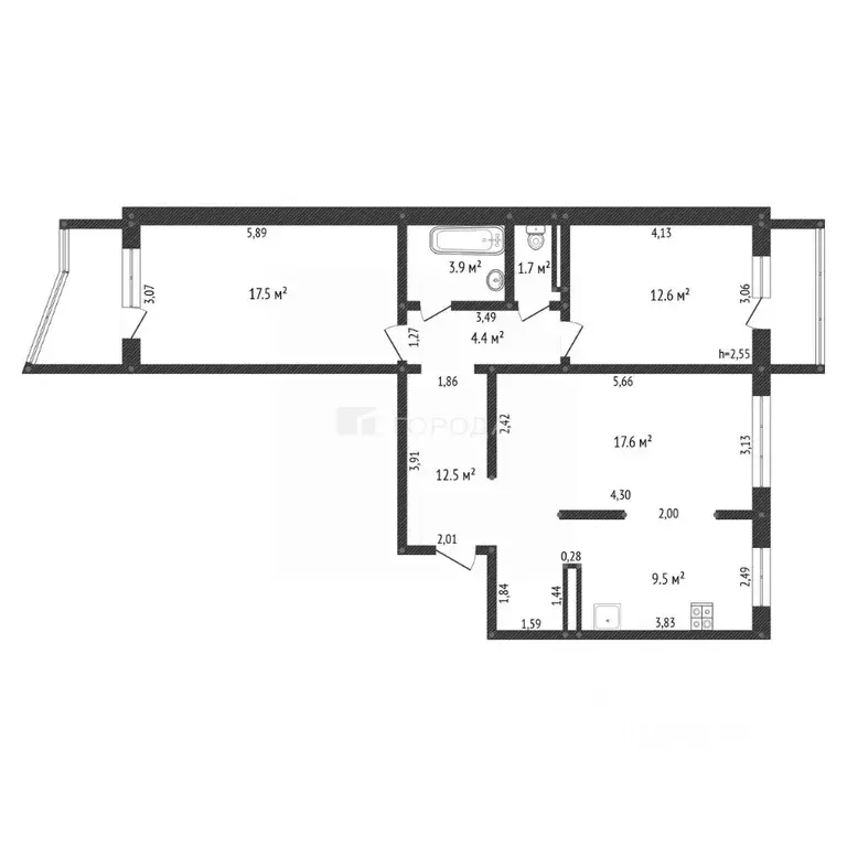 3-к кв. Алтайский край, Барнаул Взлетная ул., 36А (79.0 м) - Фото 2