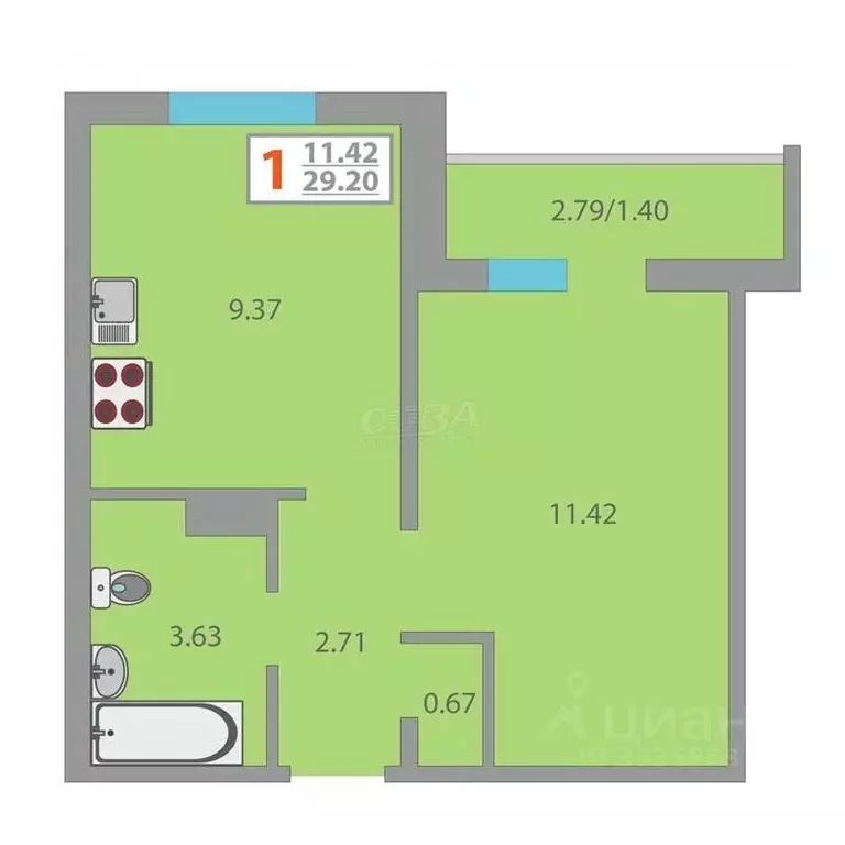 1-к кв. Тюменская область, Тюмень ул. Новоселов, 107к1 (29.7 м) - Фото 2