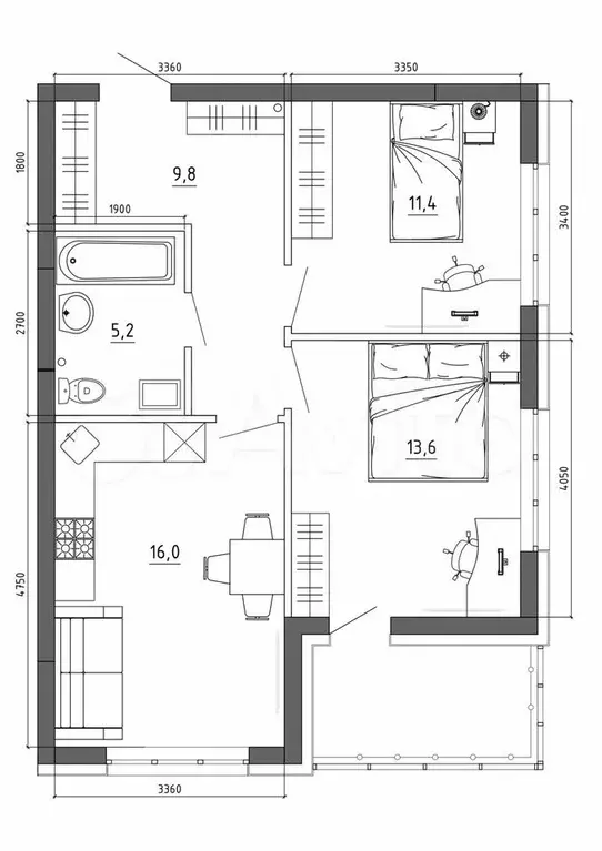 3-к. квартира, 62,7 м, 12/15 эт. - Фото 1