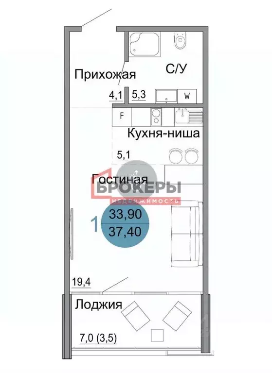 Студия Крым, Керчь ул. Колхозная, 1 (37.4 м) - Фото 1