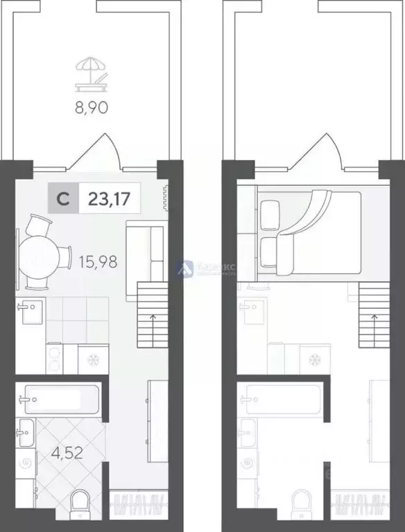 Студия Тюменская область, Тюмень ул. Сергея Корепанова, 34 (29.4 м) - Фото 2