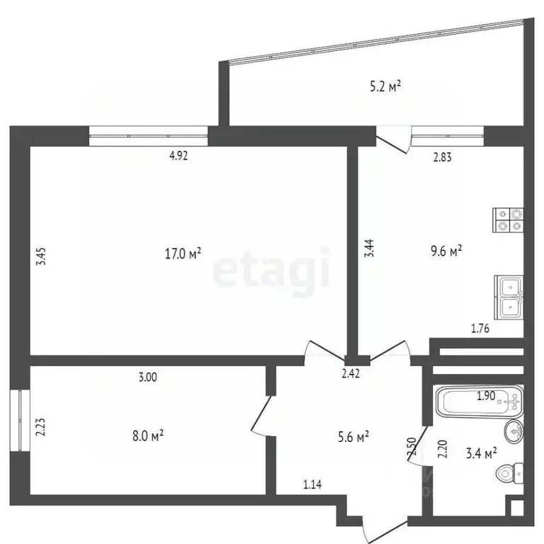 2-к кв. Тюменская область, Тюмень ул. Газовиков, 53 (43.7 м) - Фото 0