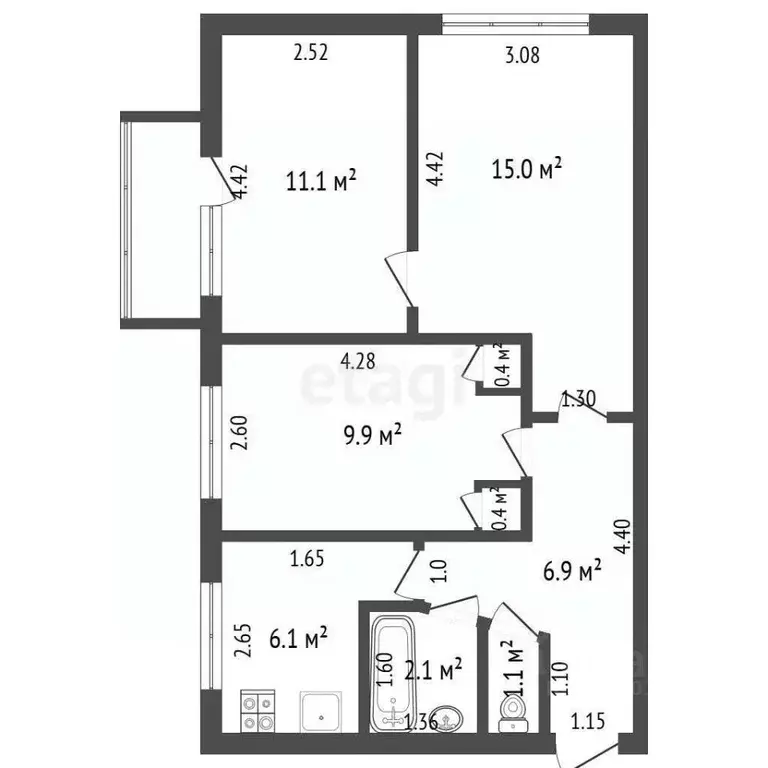 3-к кв. Самарская область, Самара Центральная ул., 11 (53.9 м) - Фото 1