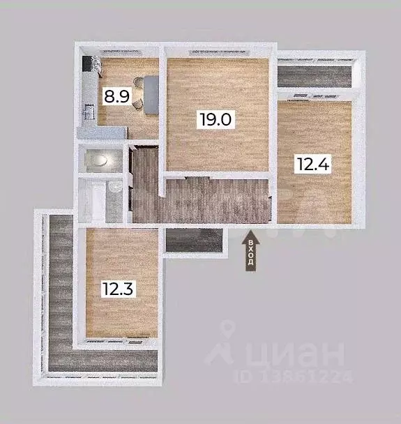 3-к кв. Омская область, Омск ул. Богдана Хмельницкого, 46 (70.4 м) - Фото 1