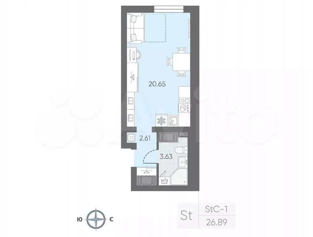 Квартира-студия, 25,9 м, 9/22 эт. - Фото 0