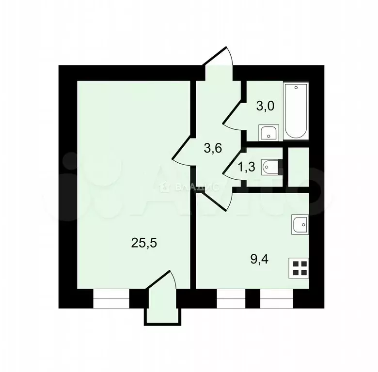 1-к. квартира, 42,8 м, 2/5 эт. - Фото 0