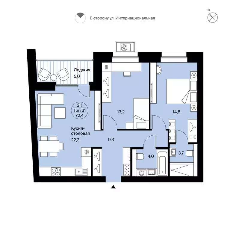 2-комнатная квартира: Сыктывкар, ЖК Оникс (72.4 м) - Фото 0