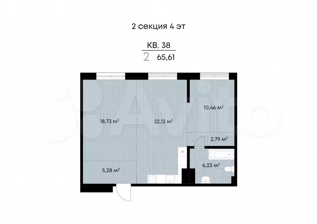 2-к. квартира, 65,6 м, 4/9 эт. - Фото 0