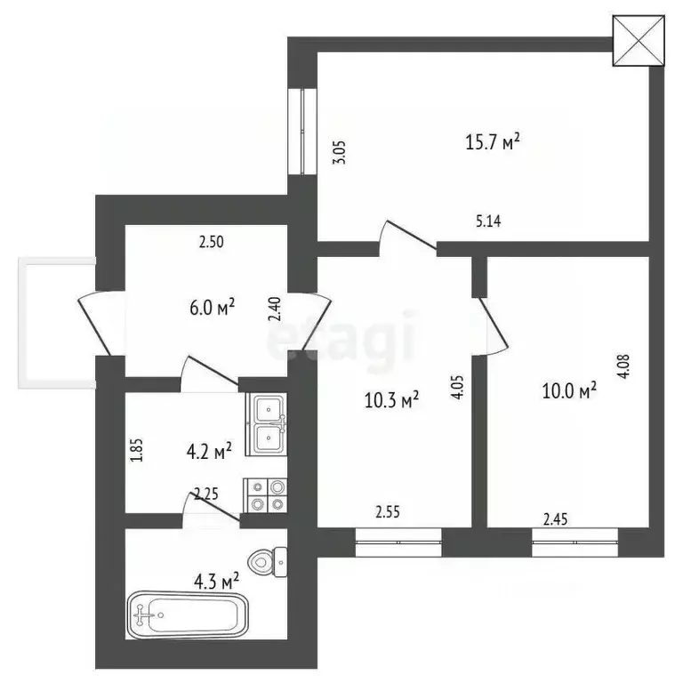 3-к кв. Крым, Симферополь ул. Федотова (50.5 м) - Фото 1