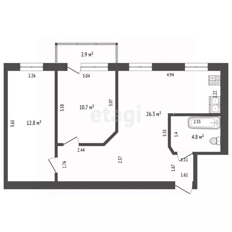 3-к кв. Самарская область, Самара ул. Гагарина, 28 (54.6 м) - Фото 2