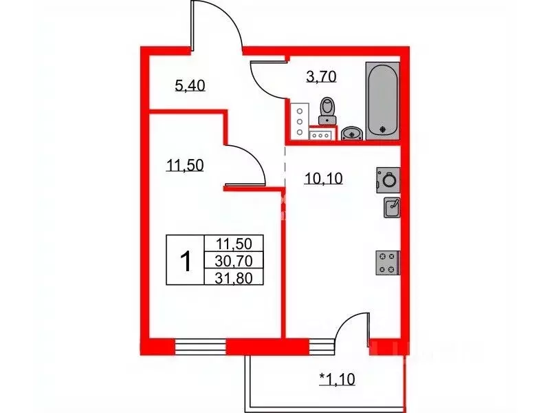 1-к кв. Ленинградская область, Ломоносовский район, Аннинское ... - Фото 2