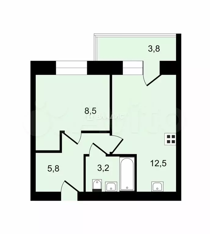 1-к. квартира, 31,9 м, 3/12 эт. - Фото 0