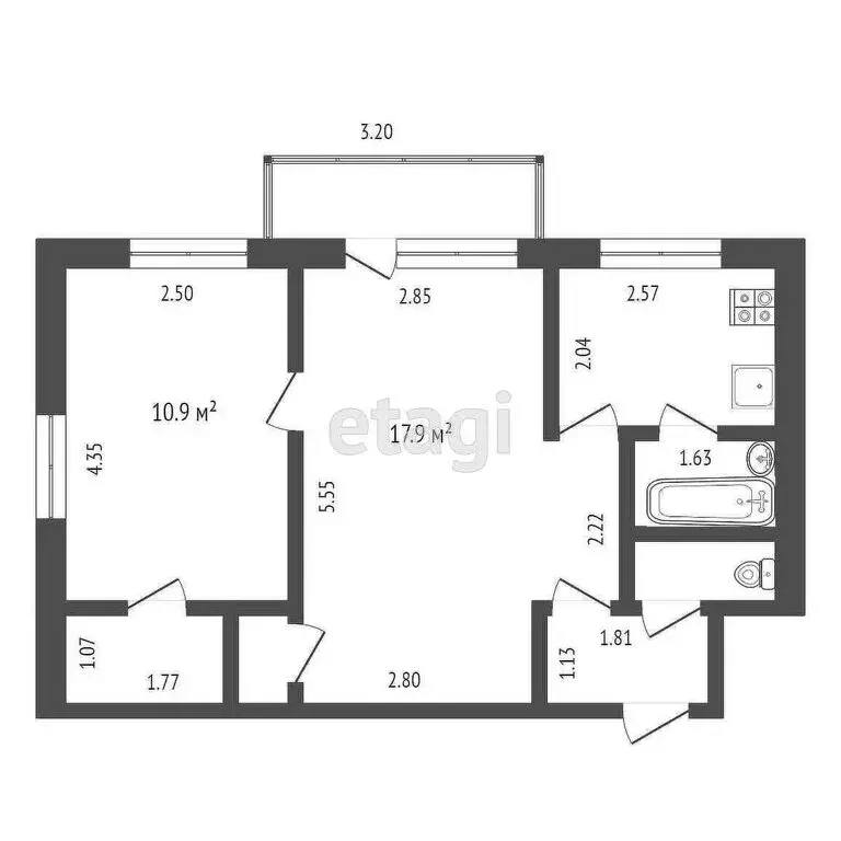 2-комнатная квартира: Тюмень, Тульская улица, 3 (42.1 м) - Фото 1