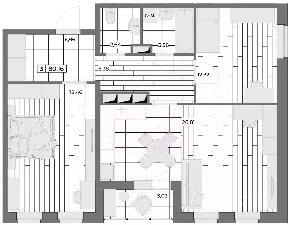 3-к кв. Орловская область, Орел Мясокомбинат мкр,  (78.65 м) - Фото 0