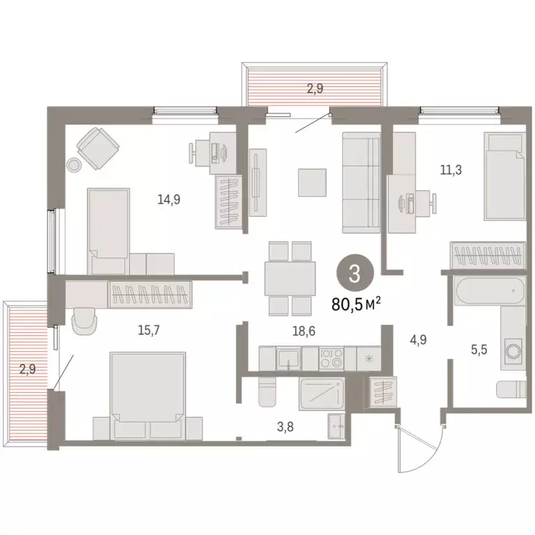 3-комнатная квартира: Курган, жилой район Центральный, ЖК Дом Кино ... - Фото 2