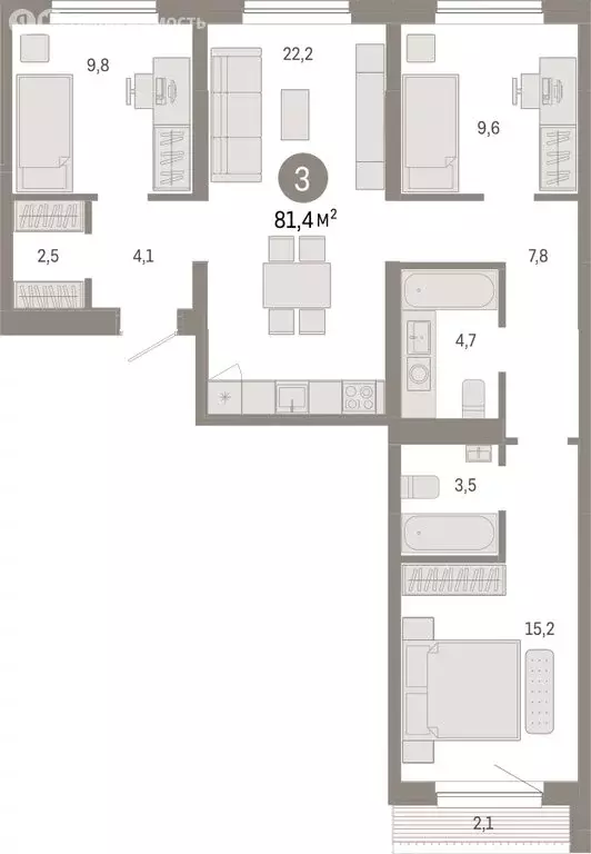 3-комнатная квартира: Новосибирск, Большевистская улица, с49 (81.44 м) - Фото 1