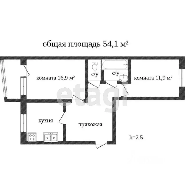 2-к кв. Ханты-Мансийский АО, Сургут ул. Энтузиастов, 47 (52.5 м) - Фото 1