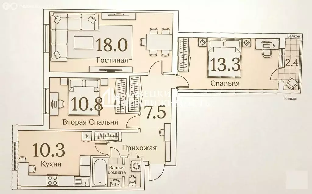 3-комнатная квартира: Санкт-Петербург, Петергофское шоссе, 21к3 (64.1 ... - Фото 1