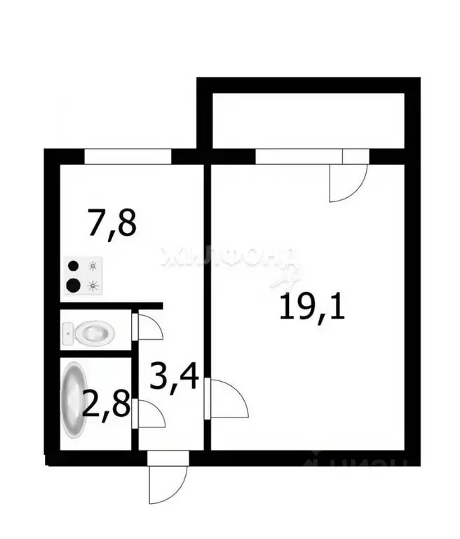 1-к кв. Новосибирская область, Новосибирск Ельцовская ул., 37 (34.2 м) - Фото 0