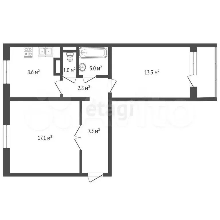 2-к. квартира, 52 м, 5/5 эт. - Фото 0