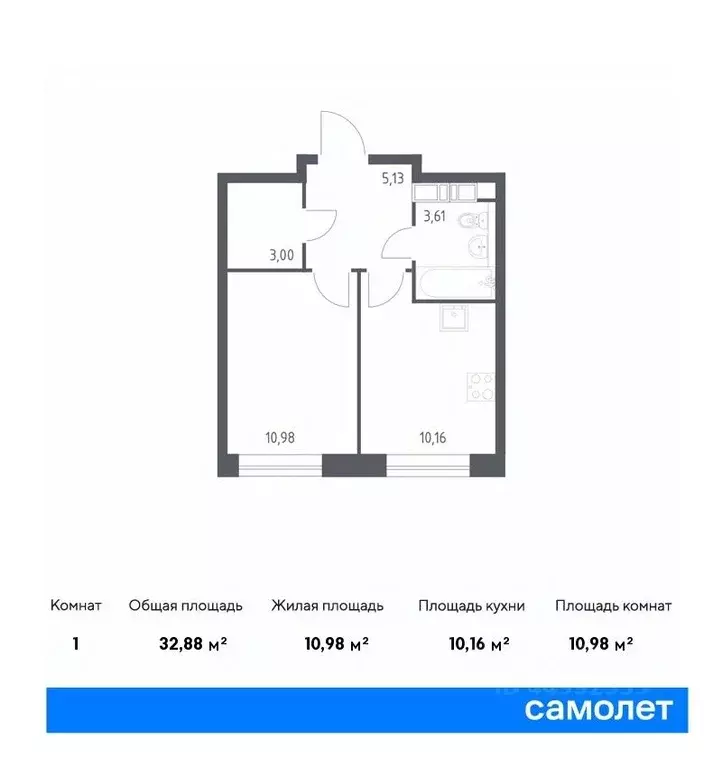 1-к кв. Москва Цветочные Поляны жилой комплекс, к9 (32.88 м) - Фото 0