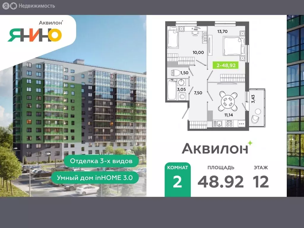 2-комнатная квартира: городской посёлок Янино-1, жилой комплекс ... - Фото 0