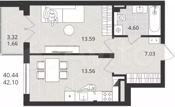 1-к. квартира, 41 м, 3/4 эт. - Фото 1