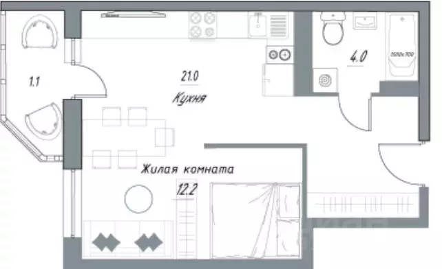 1-к кв. Тамбовская область, Тамбов Свободная ул., 4к4 (38.3 м) - Фото 0